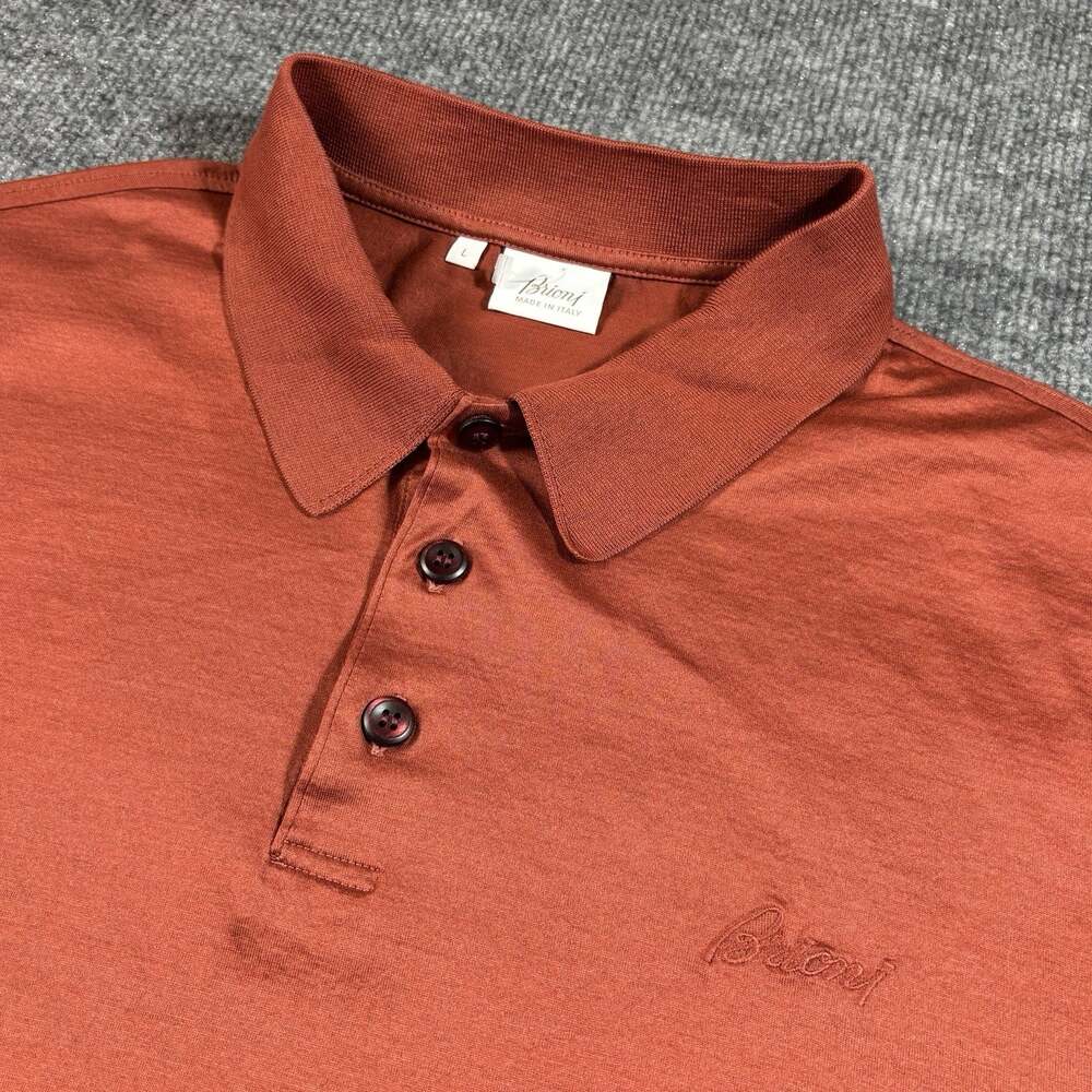 Brioni Polo Shirt Adult Size Large L Red Rustic Short Sleeve Luxury Casual Men's